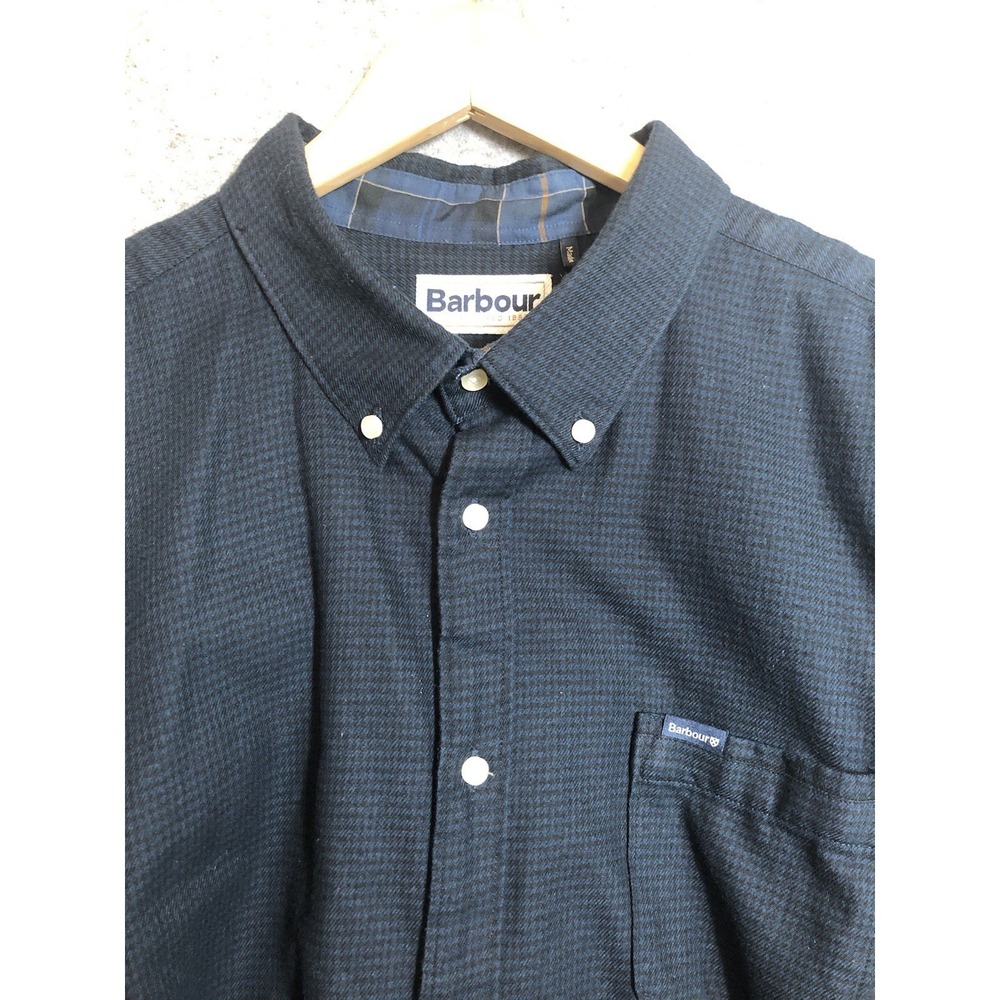 Barbour Shirt Men 2XL Blue Microcheck Tailored Fit Highland Lightweight Flannel